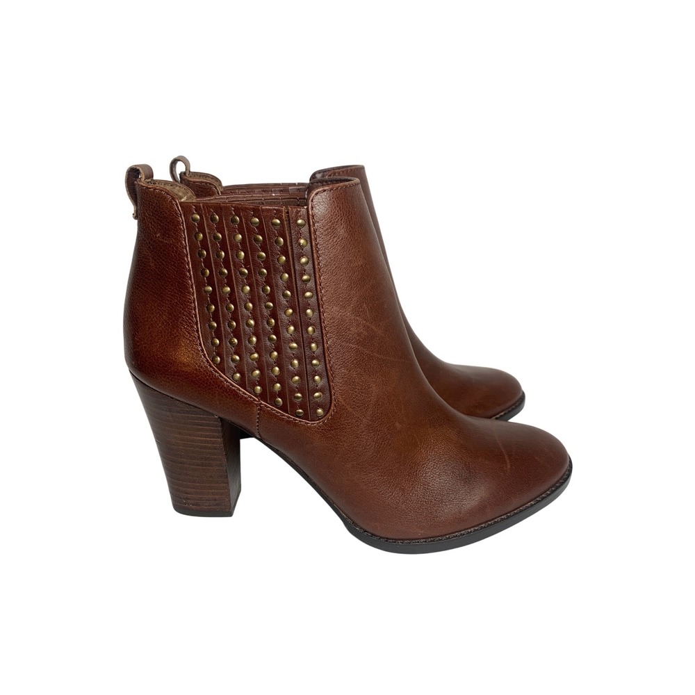 Antonio Melani Bohemian Brown Leather Studded Block‎ Heel Ankle Boots Classic